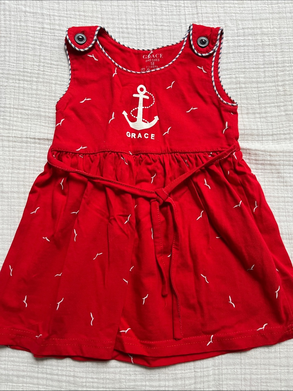 Grace Toddler Girls Red Nautical Anchor Sleeveless Dress 2T 3T